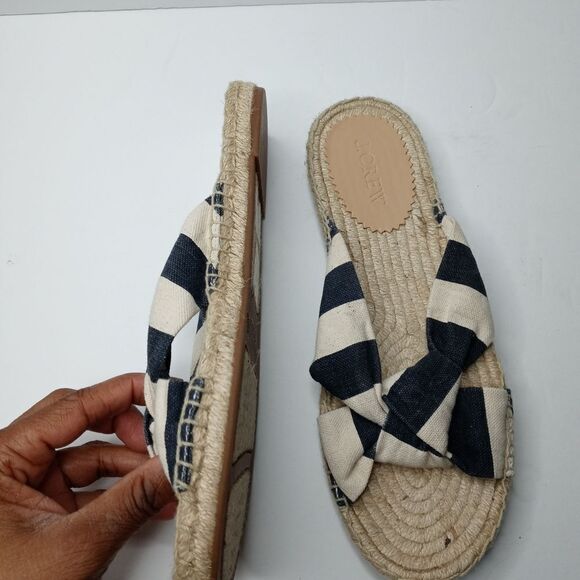 J. Crew Knotted Navy and White Espadrille Slides - Picture 5 of 7